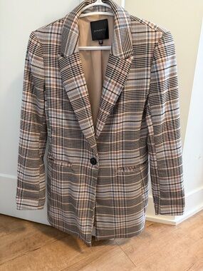 Dynamite Plaid Single-Button Blazer in Beige and Brown